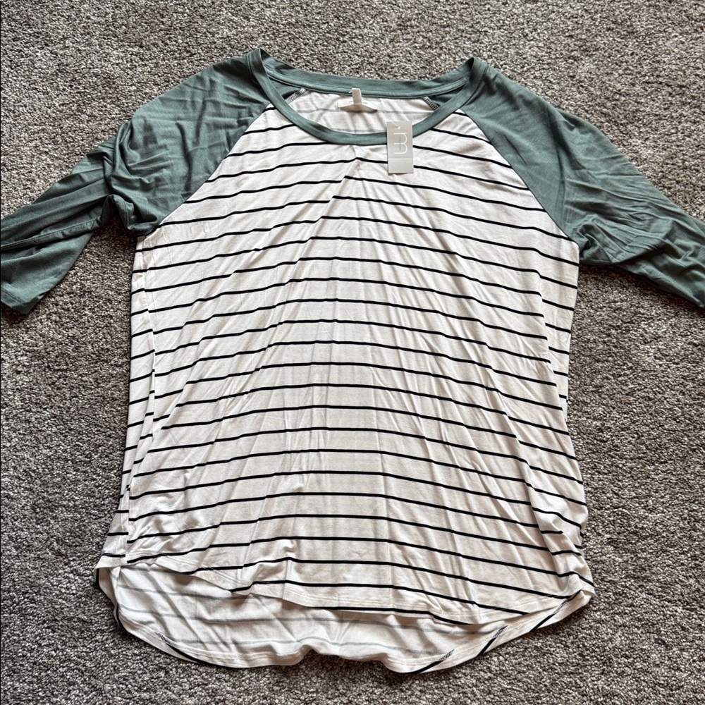 Maurices Green and White Striped Top